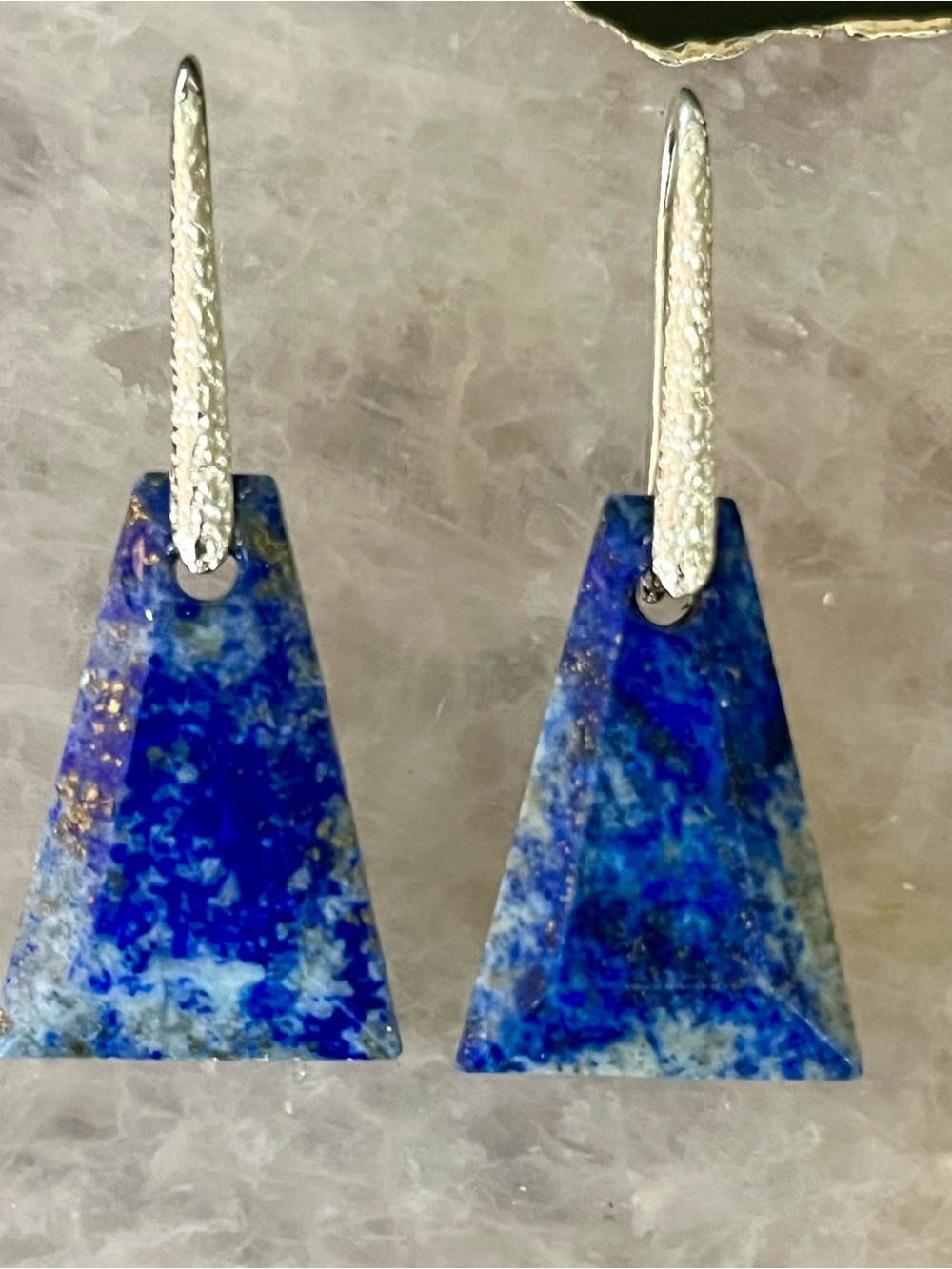 Lapis-Blue Triangular Drop Earrings with Silver-Tone Hooks